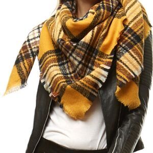 Ladies Mustard Plaid Blanket Scarf